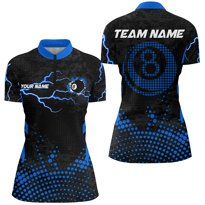 Personalized Blue 8 Ball Point Billiard Women Quarter-Zip Shirts, Billiards Apparel Clothing TDM0947