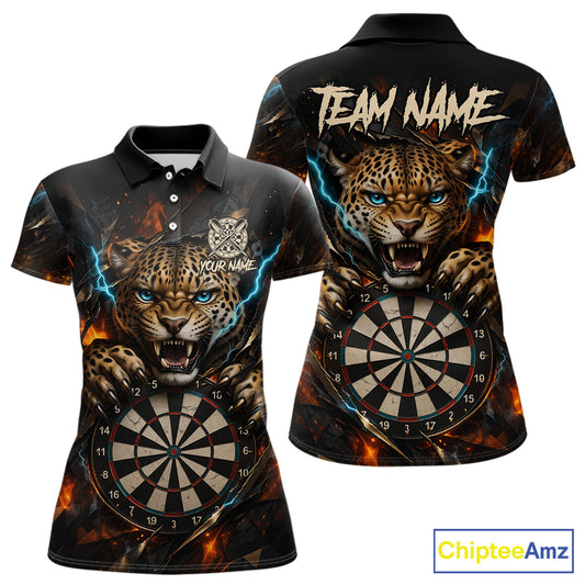 Personalized Leopard Lightning Darts Shirt For Women Custom Darts Jersey Polo & 1/4 Zip Team Shirts TDM6378