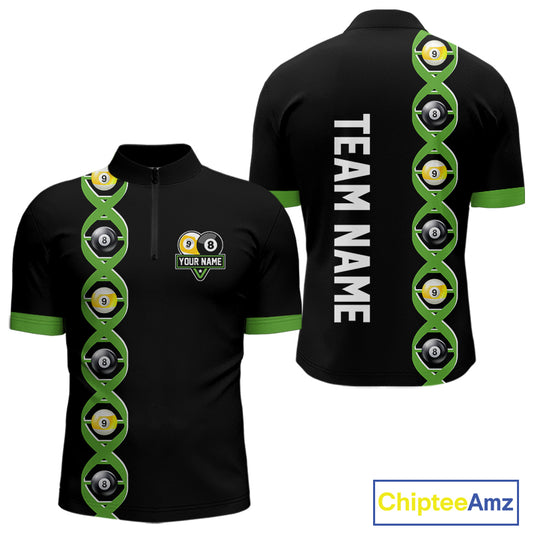 DNA Billiard 8 Ball & 9 Ball Shirts For Men Custom Funny Pool Jerseys Team Polo & 1/4 Zip |Green TDM5520