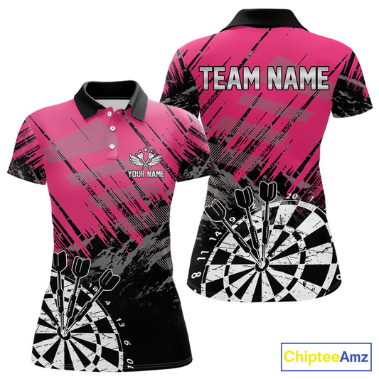 Pink Black Grunge Dart Shirts For Women Custom Dart Jersey With Pocket Option TDM6381
