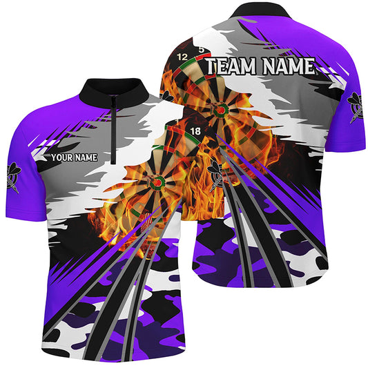 3D Dartboard Fire Men Darts Polo & Quarter-Zip Shirts Custom Camo Purple Darts Team Jerseys TDM2556