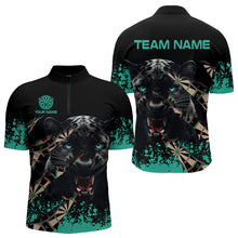 Load image into Gallery viewer, Teal Grunge Panther Dart Shirt With Pocket Option For Men Custom Dart Jersey TDM3620