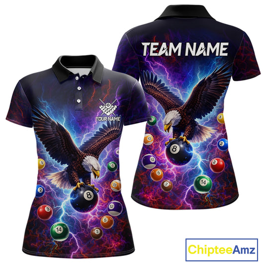 Custom Colorful Lightning Eagle Billiard Shirt For Women, 8 Ball Pool Team Jersey Polo & 1/4 Zip TDM6157