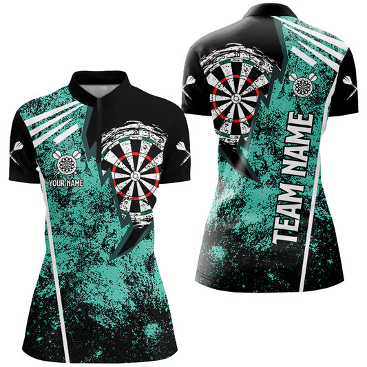 Personalized Grunge Women Darts Polo & Quarter Zip Shirts Custom Retro Darts Team Jerseys | Turquoise TDM2566