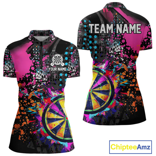 Personalized Colorful Grunge Funny Darts Shirt For Women Custom Darts Jersey Team Polo & 1/4 Zip TDM5068