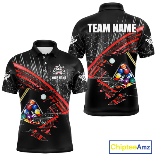 Personalized Billiard Shirts For Men Custom 8 Ball Pool Team Jersey Polo & 1/4 Zip | Red TDM6172