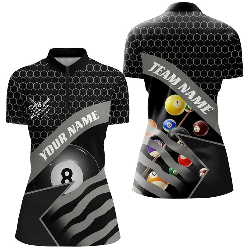 Black Billiard Jerseys For Women Custom Name 3D Printed 8 Ball Pool Team League Billiard Shirts TDM1900