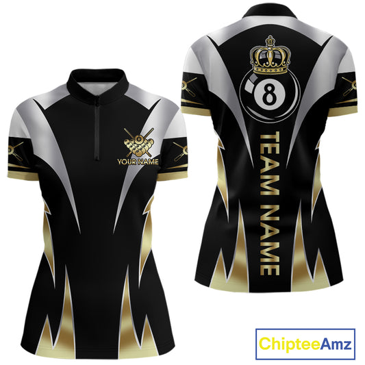 Personalized Crown 8 Ball Billiard Shirt For Women Custom Billiard Tournament Pool Team Jersey |Gold TDM5571
