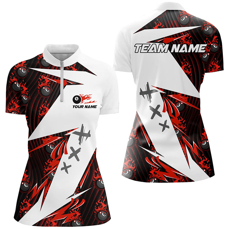 Red Billiard 8 Ball Flame Pattern Custom Pool Shirts For Women, Billiard Tournament Jerseys For Team TDM2350