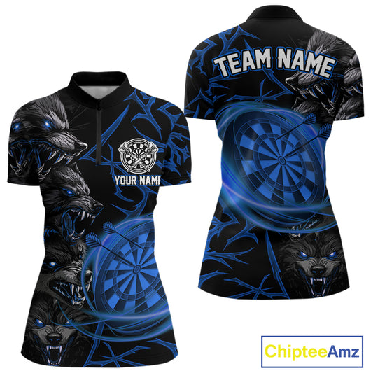 Personalized Wolf Dart Shirts For Women Custom Lights Dartboard Darts Team Jerseys |Blue TDM5095