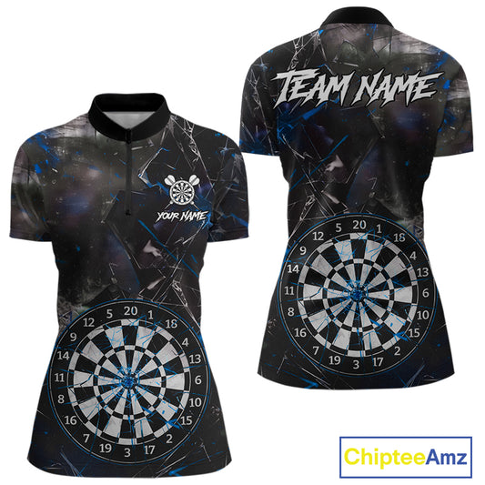 Personalized Blue Break Glass Darts Shirt For Women Custom Darts Team Jersey Polo & 1/4 Zip TDM5103