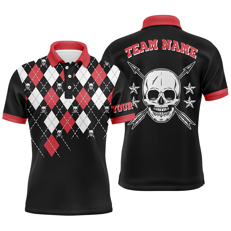 Personalized Archery Skull Arrow Custom Argyle Pattern Polo Shirts For Men, Idea Gifts For Archers TDM0645