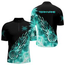 Load image into Gallery viewer, Black And Turquoise Light Icy Men Darts Polo & Quarter Zip Custom Dart Shirts For Team Dart Jerseys TDM3344