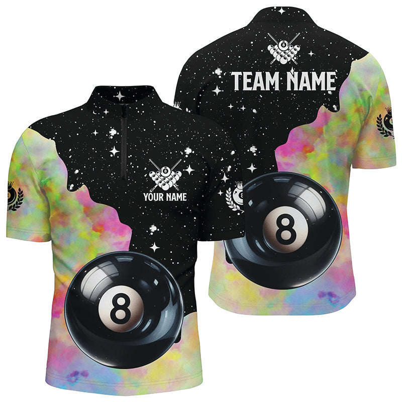 Personalized Colorful 8 Ball Pool Men Quarter-Zip Shirt, Team League Billiard Shirts TDM1016