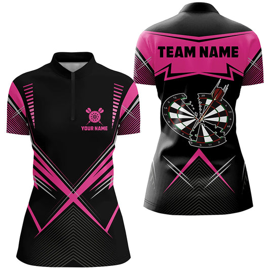 Funny Crack Darts Board Custom Darts Polo & Quarter-Zip Shirts For Women, Pink Darts Team Jersey TDM1724