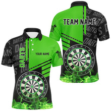 Load image into Gallery viewer, Black And Green Fire Darts Shirts For Men Custom Darts League Team Jerseys Darts Polo & 1/4 Zip TDM2880