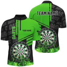 Load image into Gallery viewer, Black And Green Fire Darts Shirts For Men Custom Darts League Team Jerseys Darts Polo & 1/4 Zip TDM2880