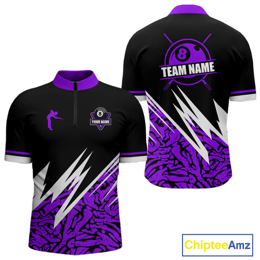 Personalized 8 Ball Billiard Jersey For Men Custom Black And Purple Pool Team Shirt Polo & 1/4 Zip TDM5340