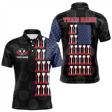 Load image into Gallery viewer, American Flag Black Darts Polo & Quarter Zip Shirt Custom Men Dart Shirts Patriotic Dart Jerseys TDM3355
