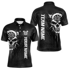 Load image into Gallery viewer, Personalized Black White Dark Skull Darts Polo & Quarter Zip Custom Dart Shirts For Men Dart Jersey TDM3370