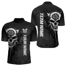 Load image into Gallery viewer, Personalized Black White Dark Skull Darts Polo & Quarter Zip Custom Dart Shirts For Men Dart Jersey TDM3370