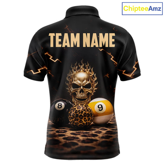 Black And Golden 8 Ball & 9 Ball Skull Billiard Shirt For Men Custom Leopard Pool Team Jersey TDM5997