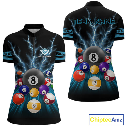 Blue Glowing Electric Billiard Shirts For Women Custom Billiard Jersey Team Polo & Quarter Zip TDM3818
