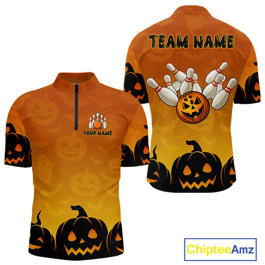 Personalized Orange Funny Bowling Halloween Shirt For Men Custom Bowling Team Jersey Outfit TDM4926