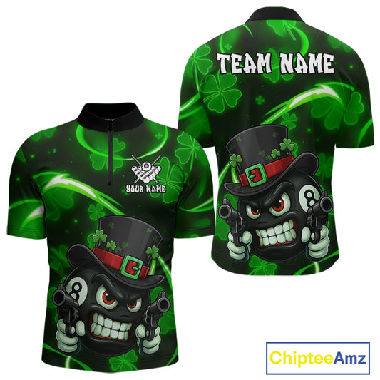 Personalized St Patrick Day 8 Ball Billiard Shirt For Men, Funny Shamrock Billiard Team Jersey TDM5357