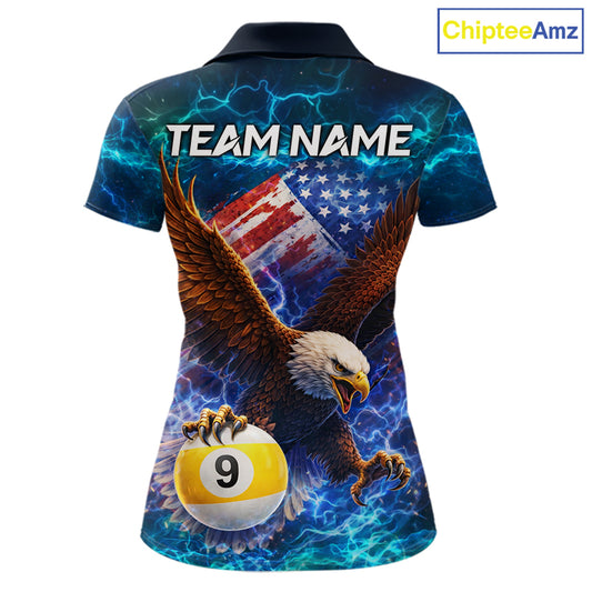 American Flag 8 & 9 Ball Eagle Lightning Billiard Shirt For Women Custom Patriotic Pool Team Jersey TDM5851