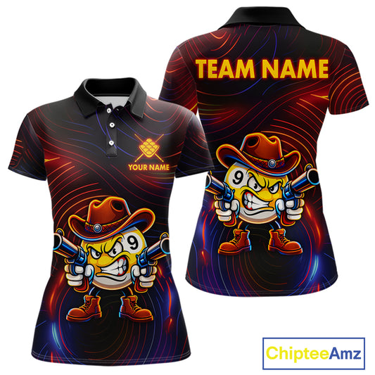 Funny Neon 9 Ball Billiard Shirt For Women Custom Pool Team Shirt, Billiard Jersey Polo & 1/4 Zip TDM6248