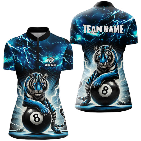 Lightning Thunder Tiger Custom Blue 8 Ball Pool Shirts For Women, Billiard Team League Jerseys TDM2419