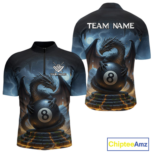 Custom Dragon Billiard Shirt For Men, 8 Ball Pool Jersey Billiard Team Shirt Polo & Quarter Zip TDM4736