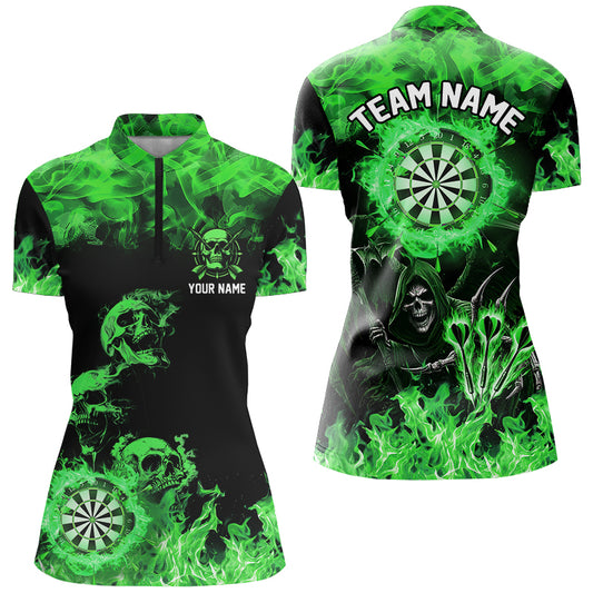 Fire Flame Darts Board Custom Skull Dart Shirts For Women, Grim Reaper Dart Jerseys | Green TDM2904