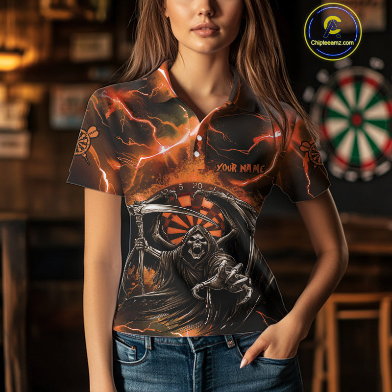 Orange Grim Reaper Dart Shirt With Pocket Option For Women Custom Dart Jersey TDM3962