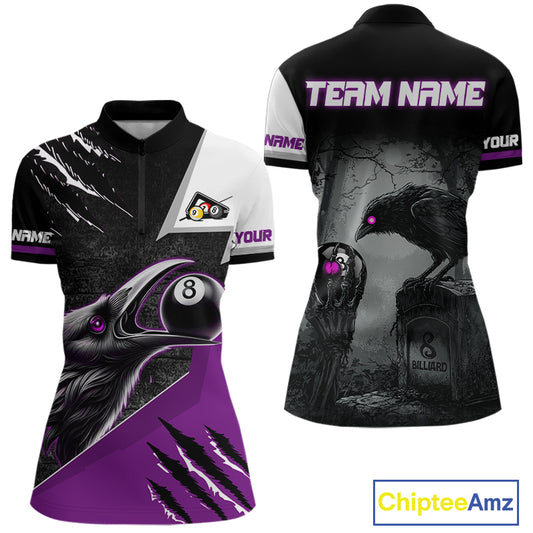 Personalized Purple 8 Ball Pool Crows Billiard Shirts For Women, Halloween Pool Team Jersey Outfit TDM4508