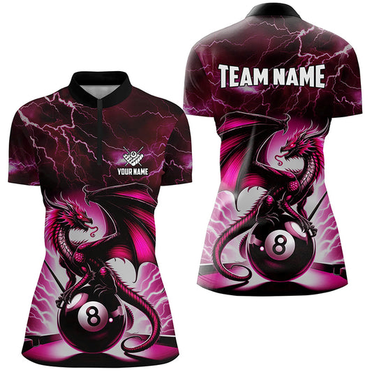 Lightning Thunder Dragon Custom Pink 8 Ball Pool Shirts For Women, Billiard Team League Jerseys TDM2432