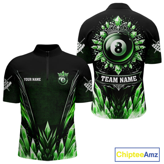Personalized Green Icy 8 Ball Pool Crown Billiard Shirt For Men, Billiard Jersey Polo & 1/4 Zip TDM4305