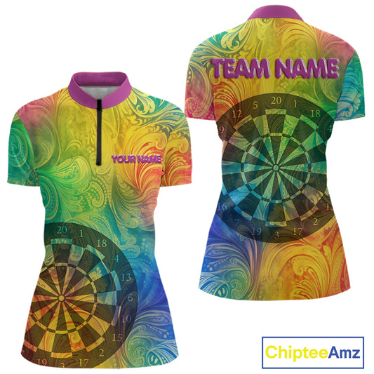 Personalized Funny Colorful Dart Shirt Polo & 1/4 Zip For Women Custom Dart Jerseys Team Outfit TDM3844