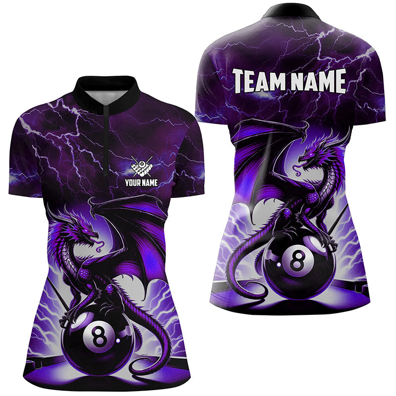 Lightning Thunder Dragon Custom Purple 8 Ball Pool Shirts For Women, Billiard Team League Jerseys TDM1758