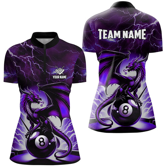 Lightning Thunder Dragon Custom Purple 8 Ball Pool Shirts For Women, Billiard Team League Jerseys TDM1758