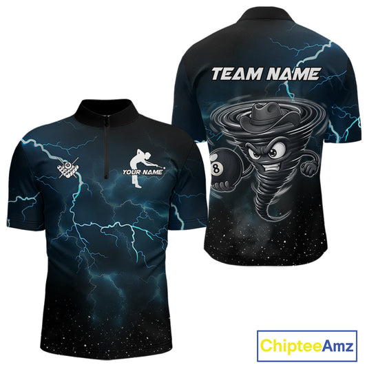 Blue Funny Tornado 8 Ball Pool Billiard Shirt For Men Custom Thunder Lightning Billiard Team Jersey TDM5396