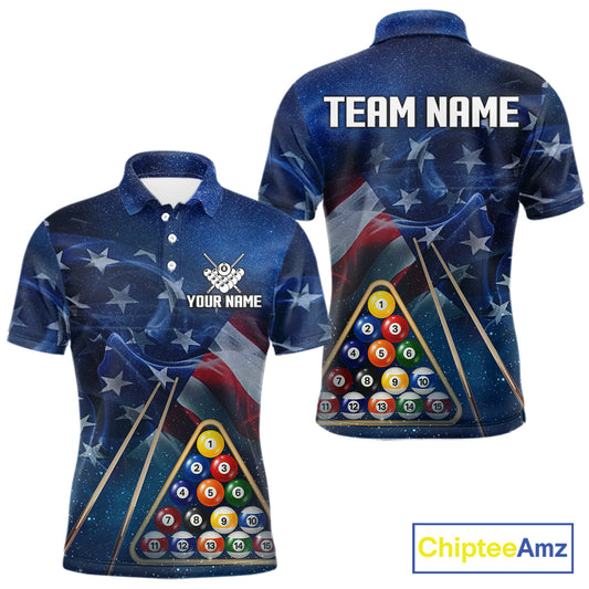 American Flag Blue Galaxy Billiard Shirt For Men Custom 8 Ball Pool Team Jersey Polo & 1/4 Zip TDM5885