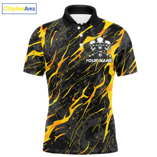 Yellow Black 8 Ball Skull Lightning Splash Billiard Shirt For Men Custom Pool Jersey Polo, 1/4 Zip TDM5892