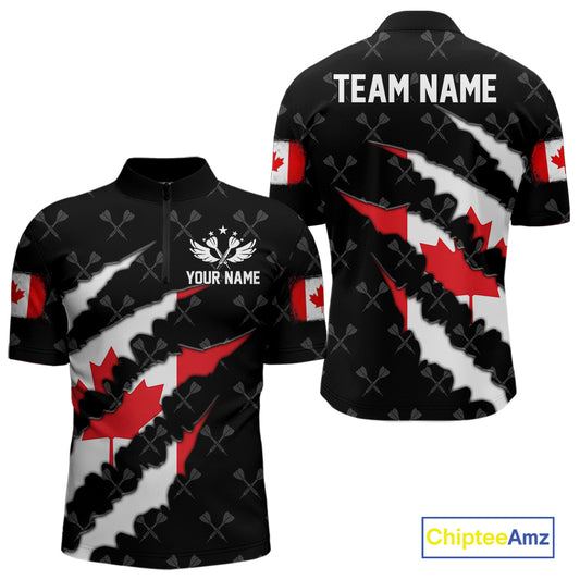 Personalized Canada Flag Darts Pattern Polo & 1/4 Zip For Men Custom Canadian Darts Team Jerseys TDM5419