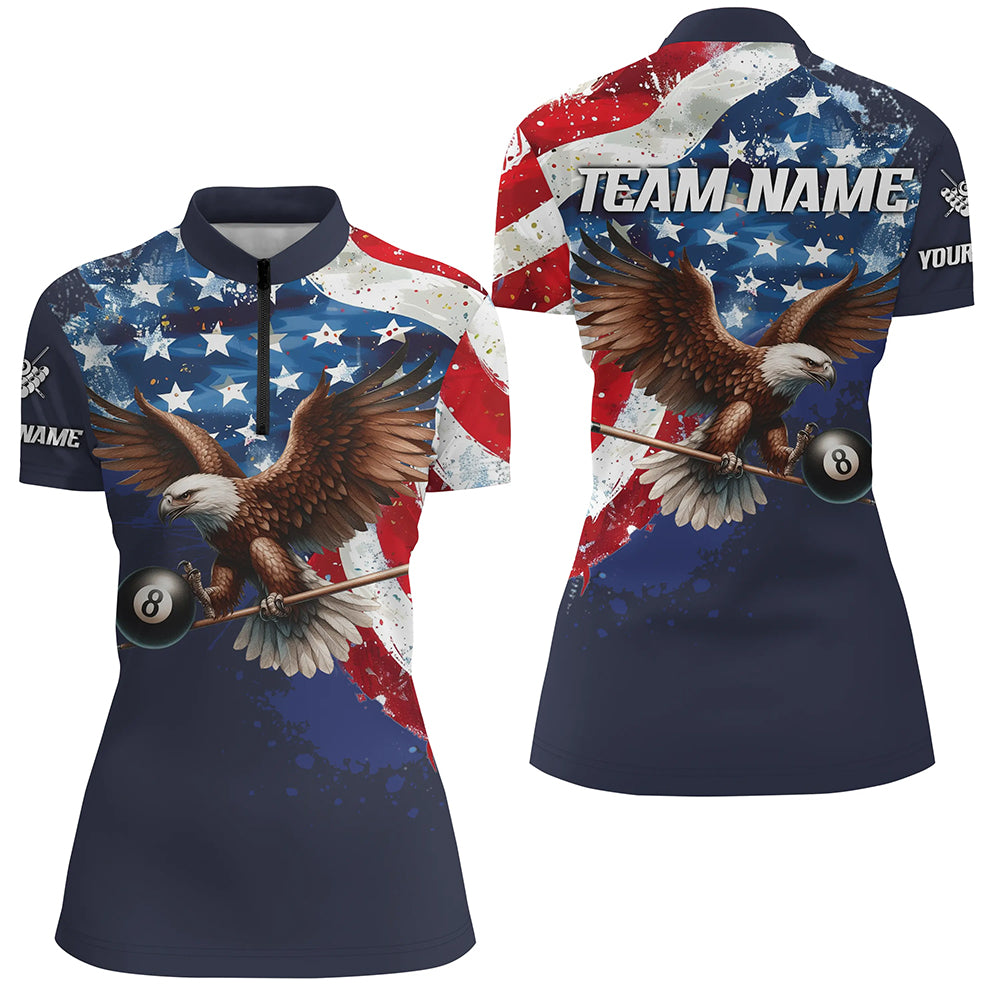 Eagle Flying 8 Ball Pool Custom Women Billiard Shirts US Flag 4Th Of July Patriotic Billiard Jersey TDM1785