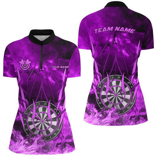 Personalized Purple 3D Darts Board On Fire Women Darts Shirts Custom Flame Darts Shirts For Player TDM1788