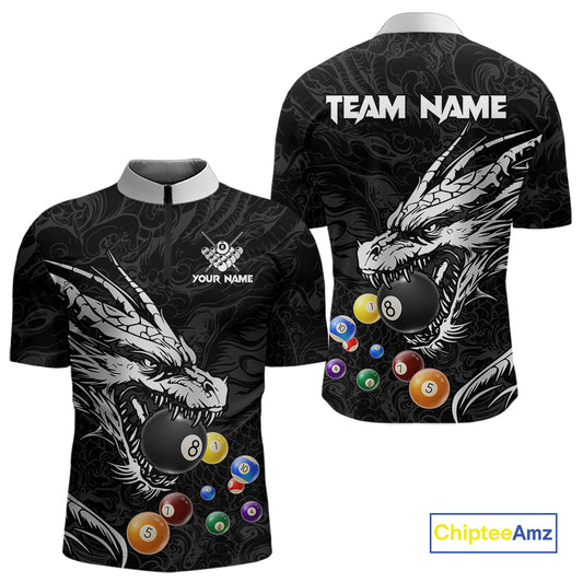 Personalized White Black 3D Dragon Billiard Balls Pool Shirt For Men, Billiard League Team Jersey TDM4342