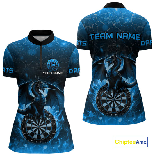 Darts Dragon Fire Flame 3D Printed Darts Shirts For Women Custom Team League Darts Jerseys |Blue TDM4760