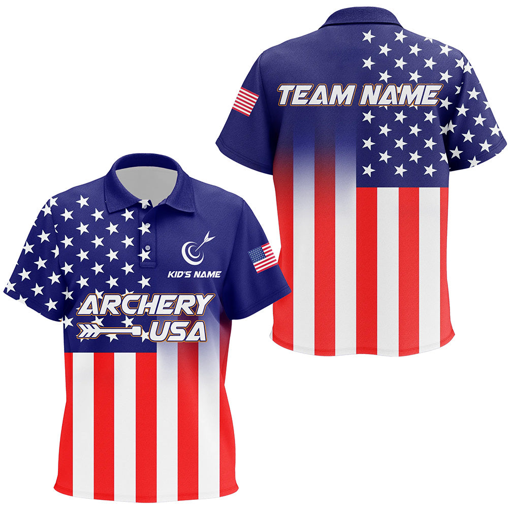US Flag Custom Full Printing Archery Polo Shirts For Kid, Patriotic Team Archery Jerseys TDM0713